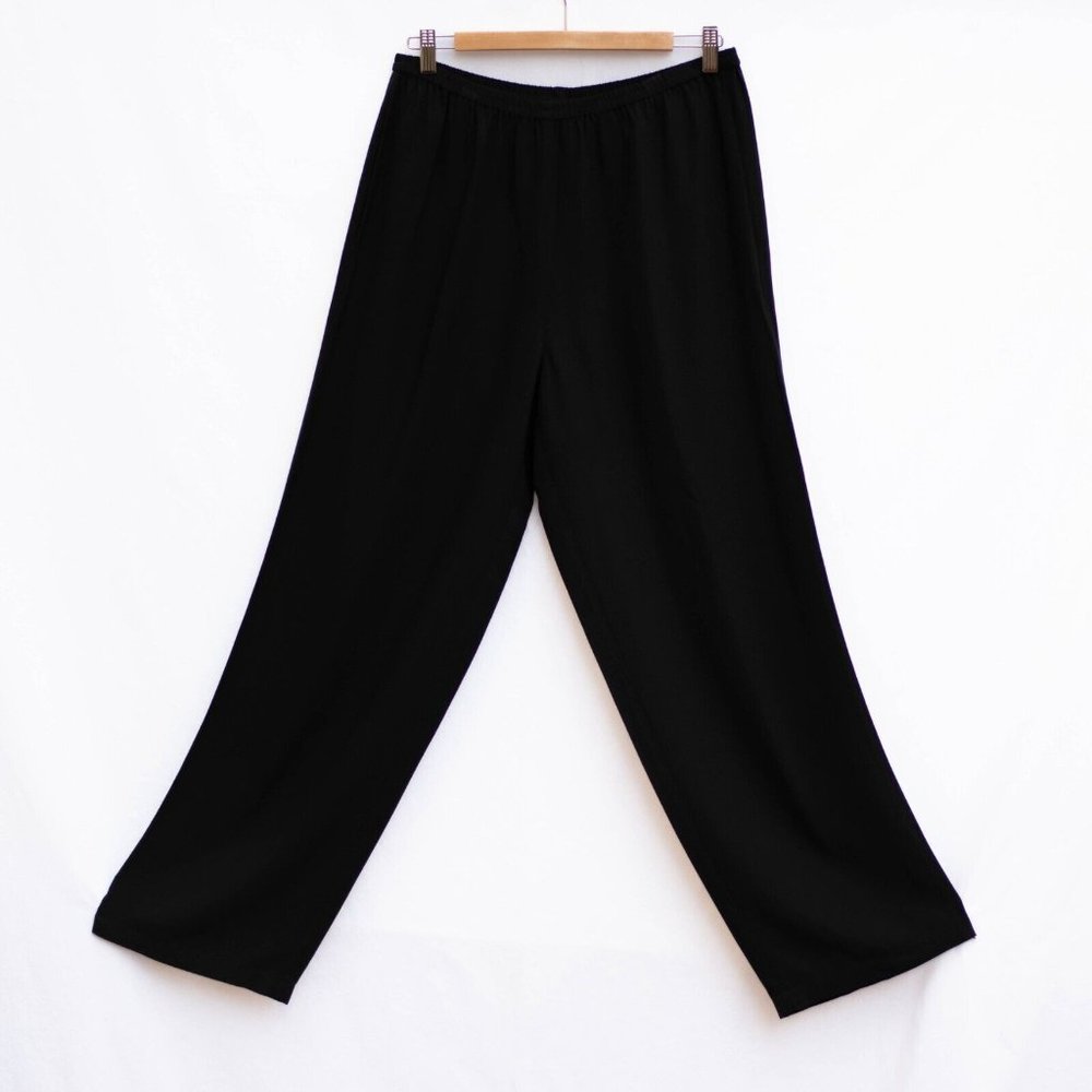 Eileen Fisher Pants Small Black 100% Silk Pull On Relax Fit Wide Leg Pockets - Picture 2 of 3